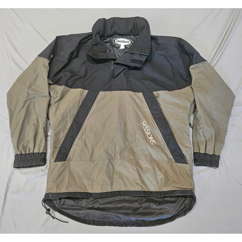 Sessions Anorak Jacket Mens Large Olive Black Vintage 90s Made in USA